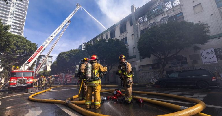 Historic former Morrison Hotel destroyed by fire in downtown L.A.